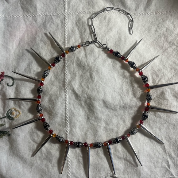 Accessories - Spiked Necklace with Red and Silver Accents